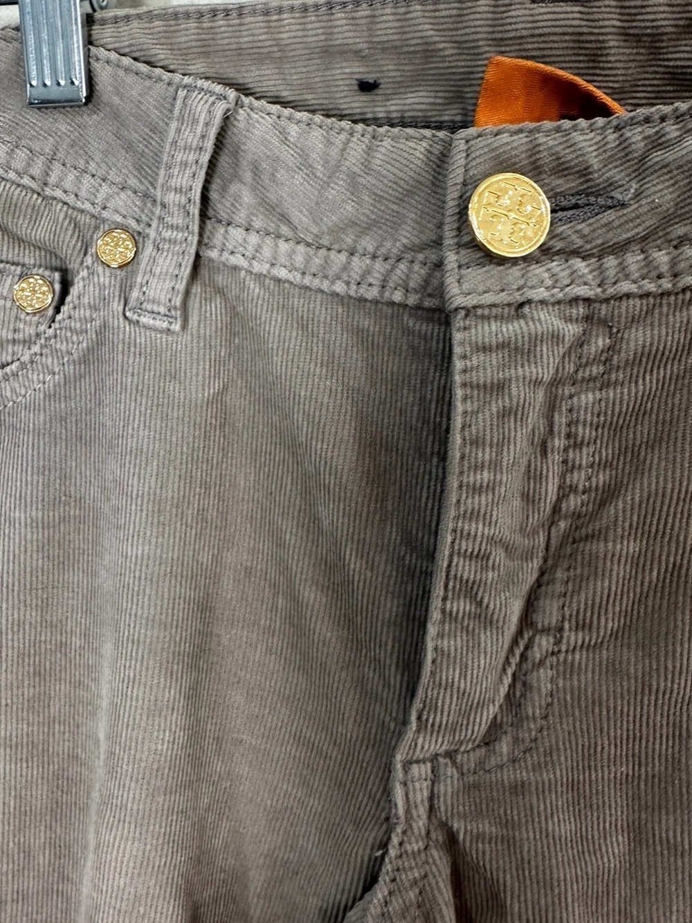 Tory Burch women’s taupe Corduroy Pants with Gold Accents size 25 - Picture 5 of 6